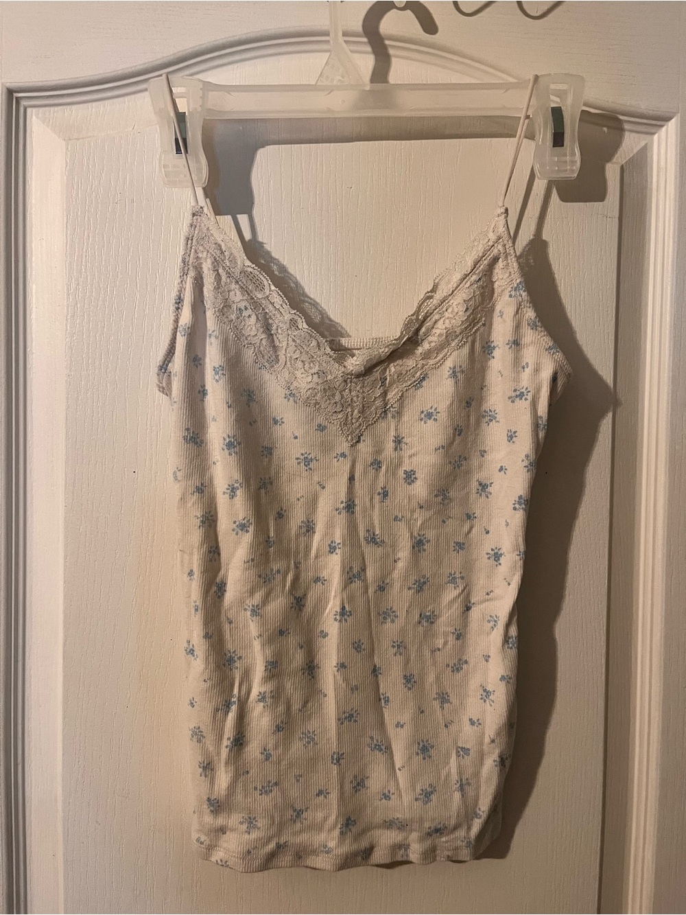 Hollister Cream Lace-Trim Cami Tank with Light Blue Floral Print